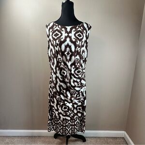 Chaus Flattering Sleeveless Dress Brown and Cream XL‎ Polyester